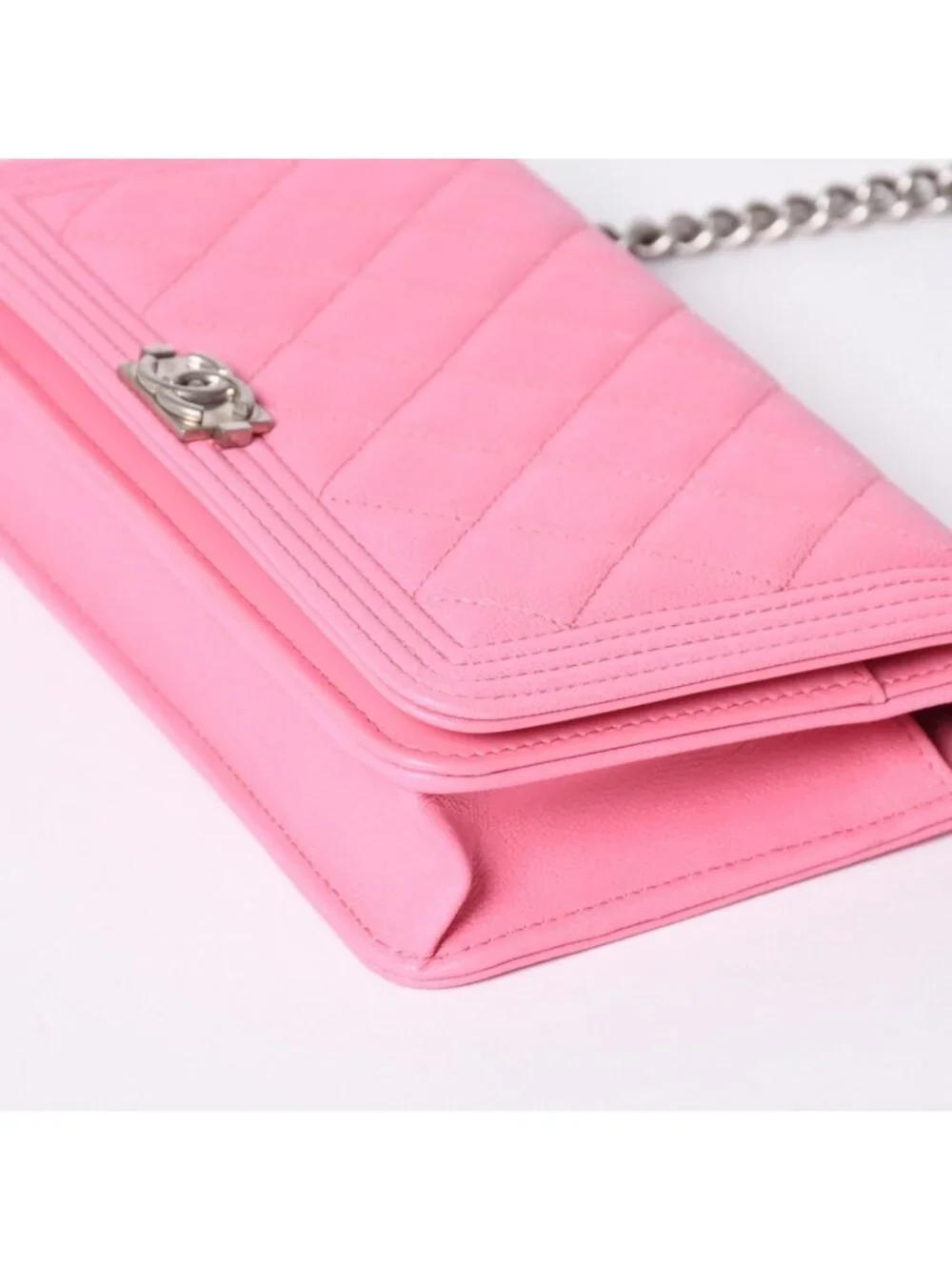 Chanel Boy Chain Wallet CC Logo Caviar Leather Pink Shoulder Bag